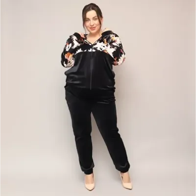 Dámsky velúrový komplet PLUS SIZE MODA8228 čierna