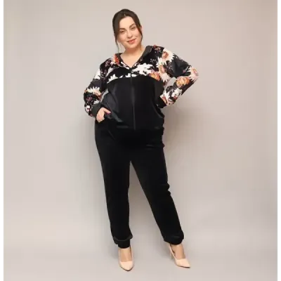 Dámsky velúrový komplet PLUS SIZE MODA8228 čierna