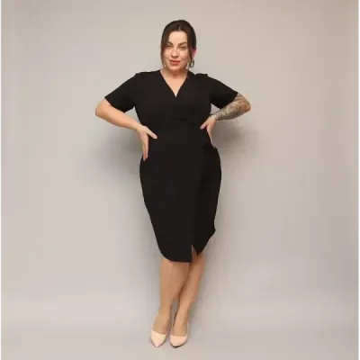 Dámske keprové šaty po kolena PLUS SIZE MODA743 čierne