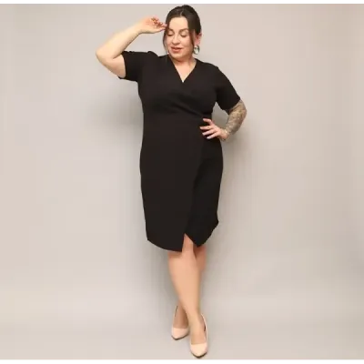 Dámske keprové šaty po kolena PLUS SIZE MODA743 čierne