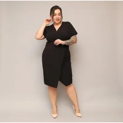 Dámske keprové šaty po kolena PLUS SIZE MODA743 čierne