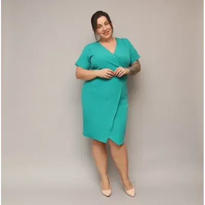 Dámske keprové šaty po kolena PLUS SIZE MODA743 tyrkysové