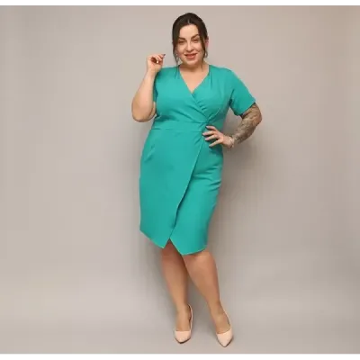 Dámske keprové šaty po kolena PLUS SIZE MODA743 tyrkysové