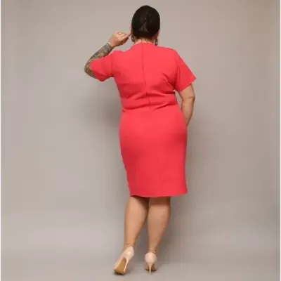 Dámske keprové šaty po kolena PLUS SIZE MODA743 korálové