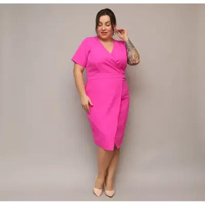 Dámske keprové šaty po kolena PLUS SIZE MODA743 fuksia