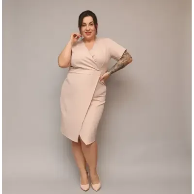 Dámske keprové šaty po kolena PLUS SIZE MODA743 béžové