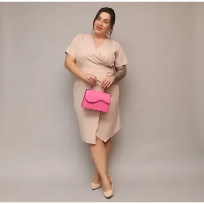 Dámske keprové šaty po kolena PLUS SIZE MODA743 béžové