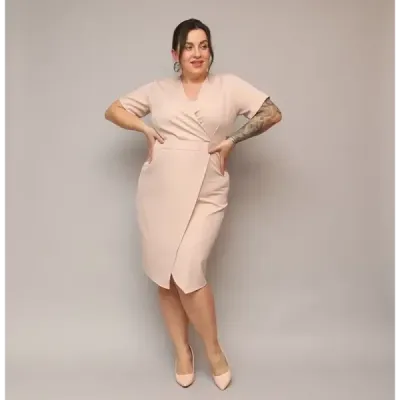 Dámske keprové šaty po kolena PLUS SIZE MODA743 béžové