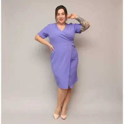 Dámske keprové šaty po kolena PLUS SIZE MODA743 fialové