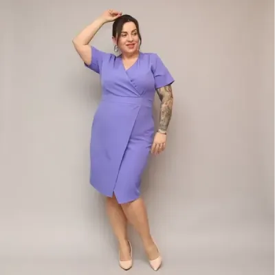 Dámske keprové šaty po kolena PLUS SIZE MODA743 fialové