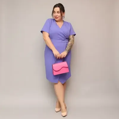 Dámske keprové šaty po kolena PLUS SIZE MODA743 fialové