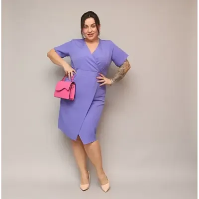 Dámske keprové šaty po kolena PLUS SIZE MODA743 fialové