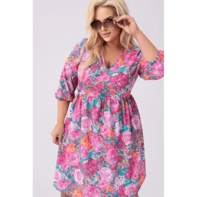 Dámske ľahké letné šaty PLUS SIZE MODA8276 ružovo-zelené