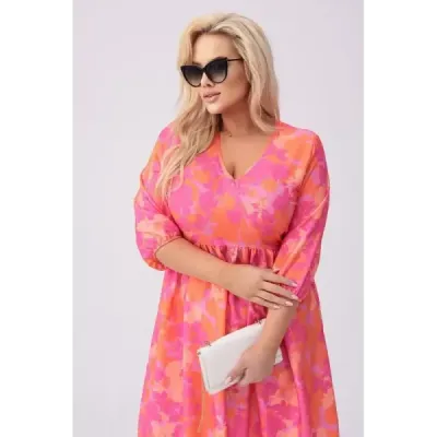 Dámske ľahké letné šaty PLUS SIZE MODA8276 ružovo-pomarančové