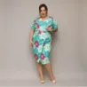 Dámske šaty po kolená PLUS SIZE MODA742 zeleno-fuksiové