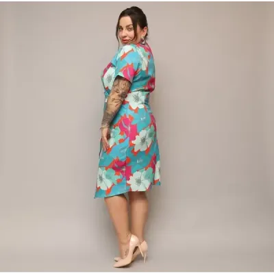 Dámske šaty po kolená PLUS SIZE MODA742 zeleno-pomarančové