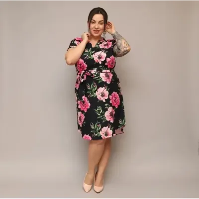 Dámske šaty s opaskom PLUS SIZE MODA744 čierna