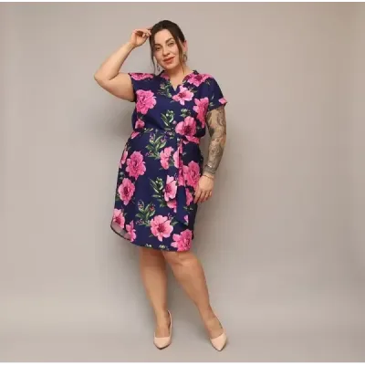 Dámske šaty s opaskom PLUS SIZE MODA744 tmavomodré