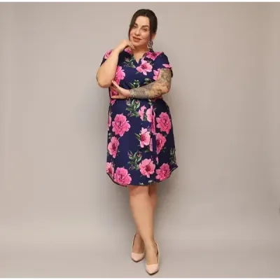 Dámske šaty s opaskom PLUS SIZE MODA744 tmavomodré