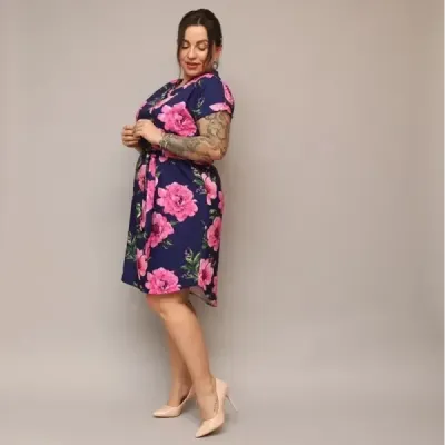 Dámske šaty s opaskom PLUS SIZE MODA744 tmavomodré