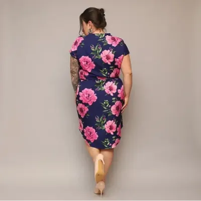 Dámske šaty s opaskom PLUS SIZE MODA744 tmavomodré