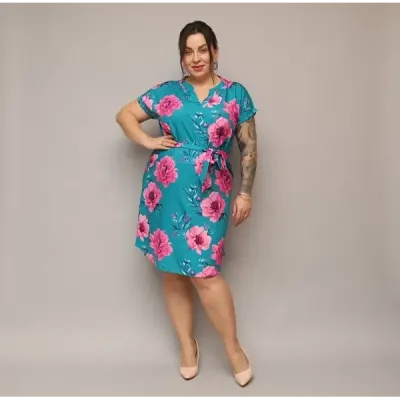 Dámske šaty s opaskom PLUS SIZE MODA744 modré