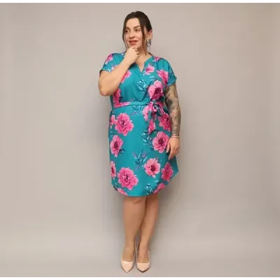 Dámske šaty s opaskom PLUS SIZE MODA744 modré