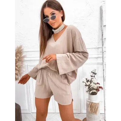 Dámska lanová súprava oversize  MODA752 cappuccino