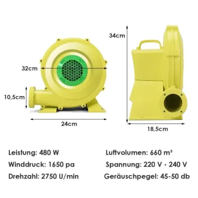 Dúchadlo 450 W elektrický ventilátor Vzduchové dúchadlo pre nafukovacie hračky