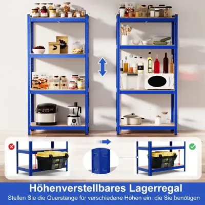 Costway 4 Ebenen Lagerregal mit Metallrahmen Schwerlastregal bis 720kg belastbar Metallregal Blau