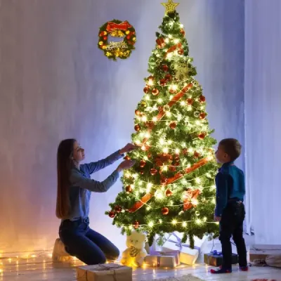 Costway Weihnachtsbaum Künstlicher Tannenbaum Christbaum mit Metallständer 150-240 cm Grün-240 cm