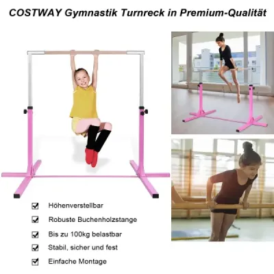 Gymnastická horizontálna tyč Výškovo nastaviteľné gymnastické tyče Pružná horizontálna tyč Ružová/modrá-modrá