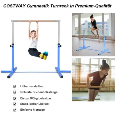 Gymnastická horizontálna tyč Výškovo nastaviteľné gymnastické tyče Pružná horizontálna tyč Ružová/modrá-modrá