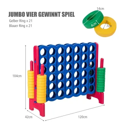 Match Four Game 4 Wins Game Board Set Four in a Row Game with 42 Jumbo Rings