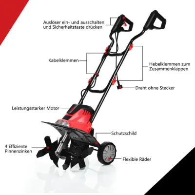 Elektrický rotačný kultivátor a kultivátor elektrický kultivátor rotačný kultivátor záhradný kultivátor červený a čierny