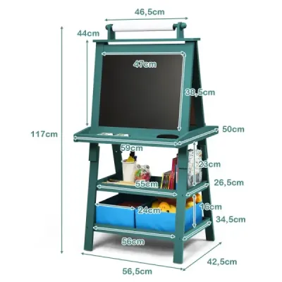 Detský stojan 3 v 1 Detská tabuľa Obojstranná tabuľa a tabuľa a papier na kreslenie 59 x 50 x 117 cm Modrá