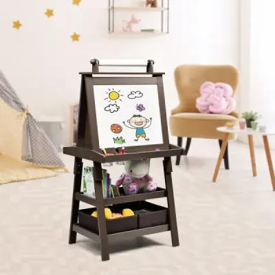 Costway 3 in 1 Kinder Staffelei Kindertafel doppelseitig Whiteboard Standtafel inkl. Magneten für Kleinkinder Kaffee