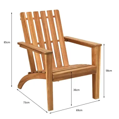 Vonkajšia drevená stolička Adirondack Klasická stolička Adirondack s ergonomickým dizajnom 69 x 73 x 85 cm Príroda