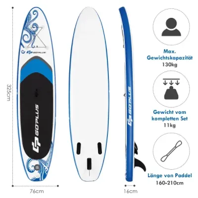 Nafukovacia stojaca doska na paddle board stojaca doska s ovládaním surfovania 325/335 x 76 x 16 cm Blue-M