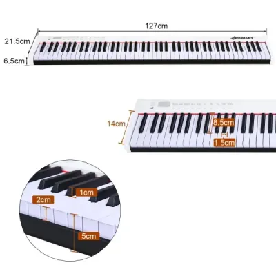 Digitálne piano s 88 klávesmi prenosná elektronická klávesnica 127 x 21,5 x 6,5 cm biela + čierna