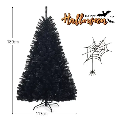 180 cm vysoký umelý skladací halloweensky vianočný stromček PVC hroty čierne