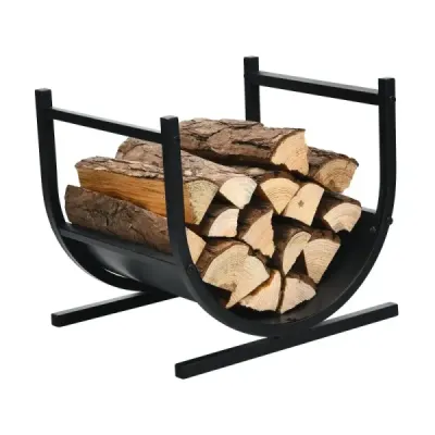 Costway U-förmiges Metall-Kaminholzregal Holzstapelhalter mit stabilem Sockel  43 x 37 x 39,5 cm Schwarz