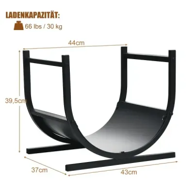 Costway U-förmiges Metall-Kaminholzregal Holzstapelhalter mit stabilem Sockel  43 x 37 x 39,5 cm Schwarz