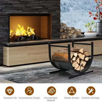 Costway U-förmiges Metall-Kaminholzregal Holzstapelhalter mit stabilem Sockel  43 x 37 x 39,5 cm Schwarz