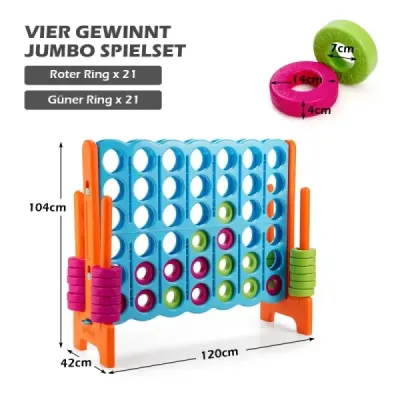Match Four Game Štyri v rade so 42 Jumbo krúžkami 120 x 42 x 104 cm Modrá + oranžová