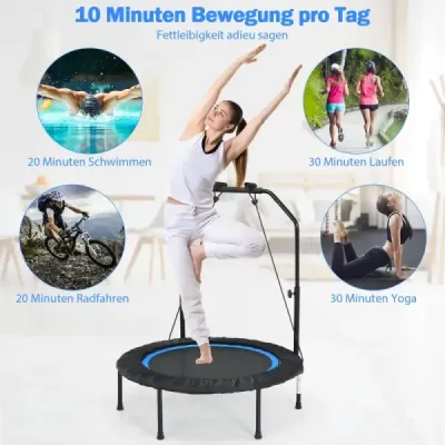 Trampolína ?101 cm s 2 odporovými pásmi mini trampolína s výškovo nastaviteľnou rukoväťou čierna + modrá