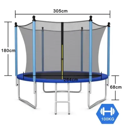 Costway Ø 305 cm Trampolin Freizeit-Trampolin mit Sicherheitsnetz Schwarz + Blau