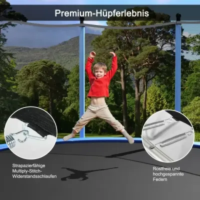 Costway Ø 305 cm Trampolin Freizeit-Trampolin mit Sicherheitsnetz Schwarz + Blau