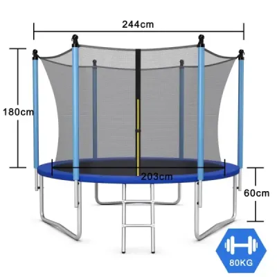 Trampolína Ø 244 cm vonkajšia trampolína pre deti a dospelých čierna + modrá