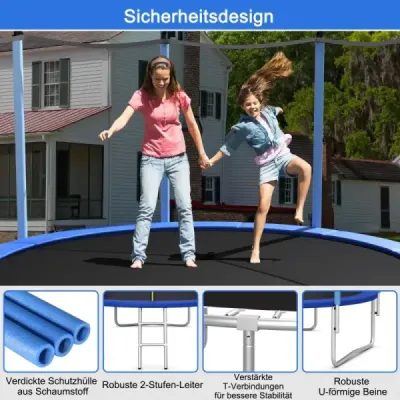 Trampolína Ø 244 cm vonkajšia trampolína pre deti a dospelých čierna + modrá